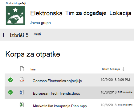 Izaberite neke stavke koje želite da vratite u prethodno stanje