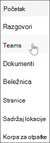 Microsoft Teams veza u navigaciji SharePoint sajta tima