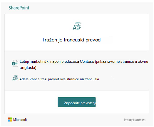 E-poruka sa zahtevom za prevođenje