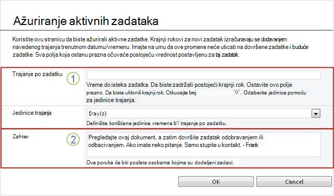 Promena obrasca za aktivne zadatke
