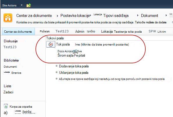 Veza ka promenama postavki toka posla