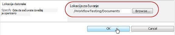 Klikanje na dugme „U redu“ na lokaciji čuvanja datoteke