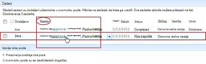 Klikanje na naslov zadatka na listi