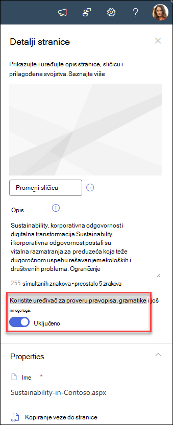 Snimak ekrana sa uključivanjem ili isključivanjem dugmeta 
