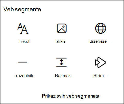 Veb segmenti u okviru sa alatkama