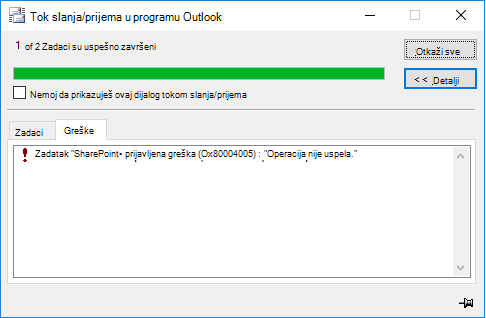 Greška pri povezivanju sa SharePoint bibliotekom dokumenata