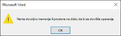 Greška nedovoljne memorije u sistemu Office