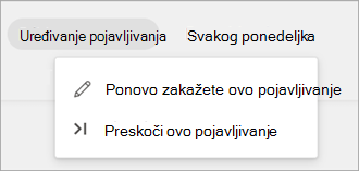 Snimak ekrana koji prikazuje opcije uređivanja pojavljivanja za planiranu listu periodičnih zadataka.