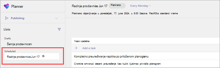 Snimak ekrana periodične liste zadataka u odeljku 