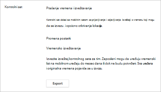 Opcije kontrolnog sata nakon što je kontrolni sat uključen u postavkama funkcije Shifts