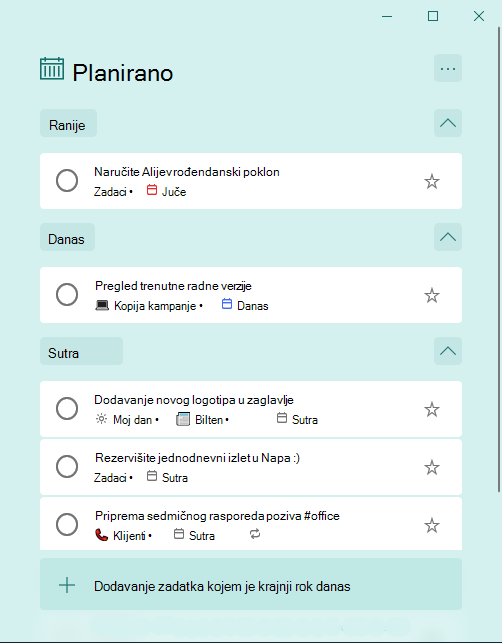 Planirana pametna lista sa zadacima organizovanim po 