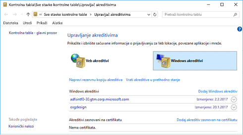 Upravljač akreditivima u operativnom sistemu Windows