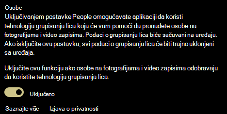 Prikazuje preklopnik za uključivanje i isključivanje za postavku People.