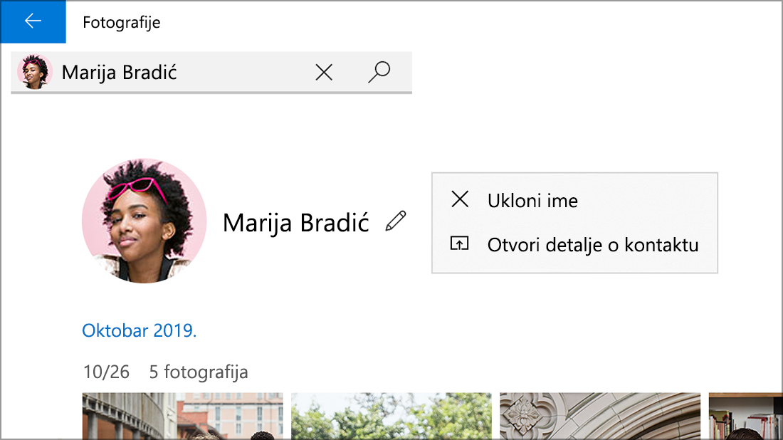 Snimak ekrana kontakta koji prikazuje opciju 
