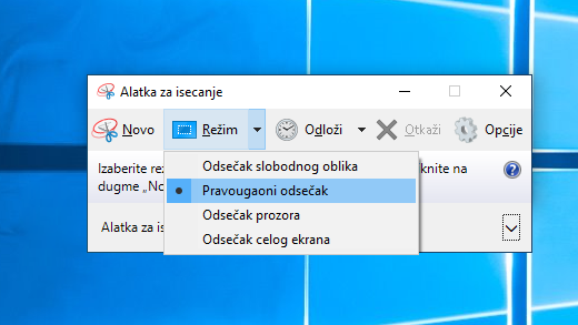 Opcije režima alatke za isecanje