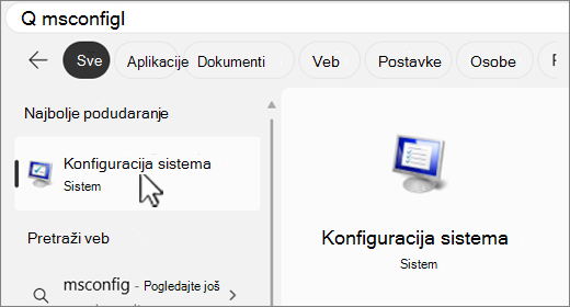 Pretraga MSConfig.