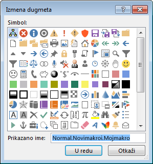Opcije dugmeta u dijalogu „Izmena dugmeta“
