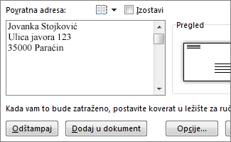 Okvir „Povratna adresa“