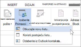 Komanda „Otkucajte novu listu“