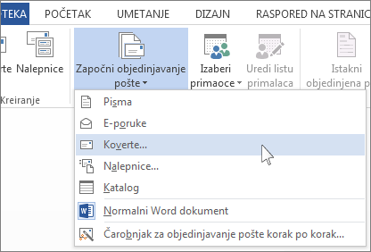 Meni „Započni objedinjavanje pošte“
