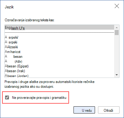 isključivanje automatske provere pravopisa