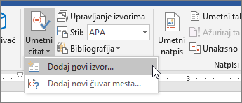 Postavite pokazivač na stavku 