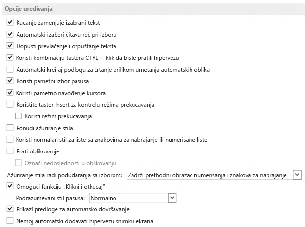 Word 2013 editing options