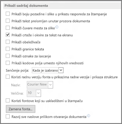 Word 2013 show document content options