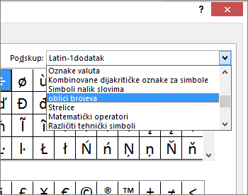 Izaberite brojeve oblika u dijalogu 