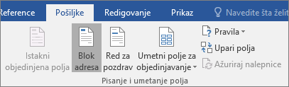 U sklopu Word objedinjavanja pošte, na kartici 