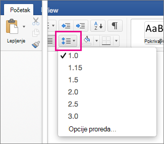 On the Home tab, Line Spacing is hightlighted