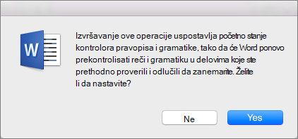 Podesite da Word proverava pravopis i gramatiku za koje ste ranije rekli programu Word da zanemari klikom na dugme 