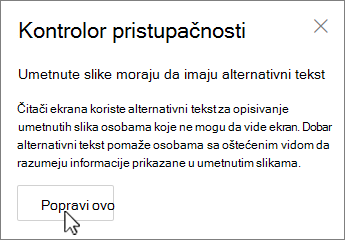 Okno za pristupačnost u programu Outlook