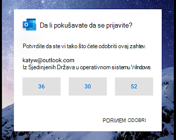 Screenshot showing Outlook mobile asking you to confirm a number when signing in