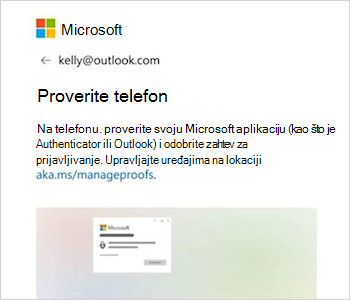 Screenshot showing the sign in prompt with text saying check your Outlook app