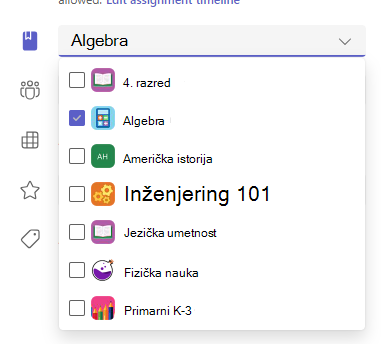 Snimak ekrana opcija dodele.