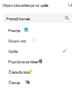 Snimak ekrana obaveštenja kanala.