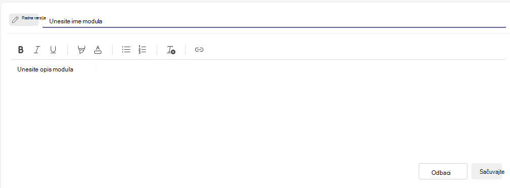 Snimak ekrana polja sa opisom.