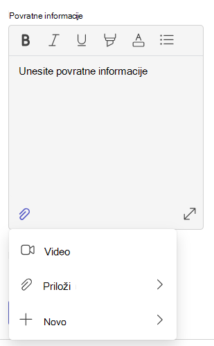 Snimak ekrana sa povratnim informacijama.