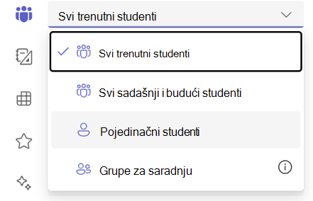 Snimak ekrana opcije pojedinačnog učenika.