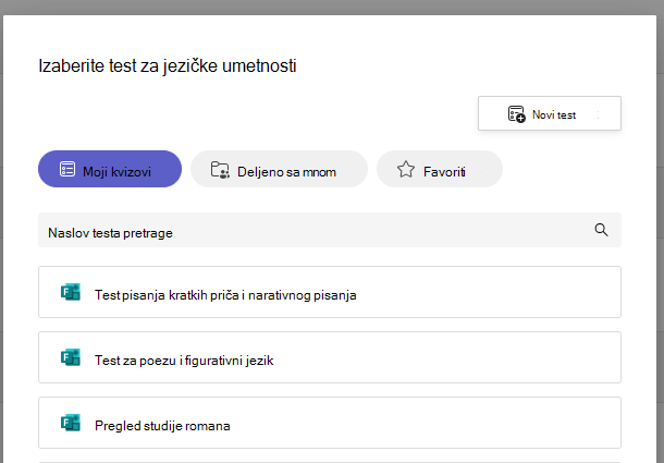 Snimak ekrana testa.