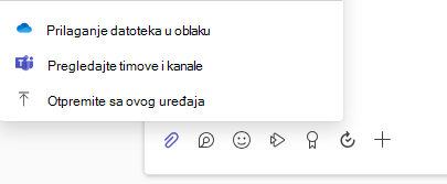 Snimak ekrana koji prikazuje meni sa opcijama priloga datoteke.