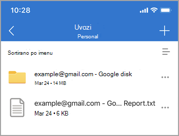 Snimak ekrana uvoza datoteke