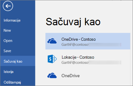 Čuvanje Word dokumenta u usluzi OneDrive for Business