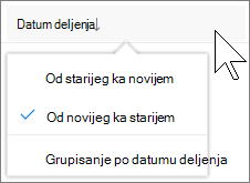 Snimak ekrana sortiranja po koloni u prikazu 