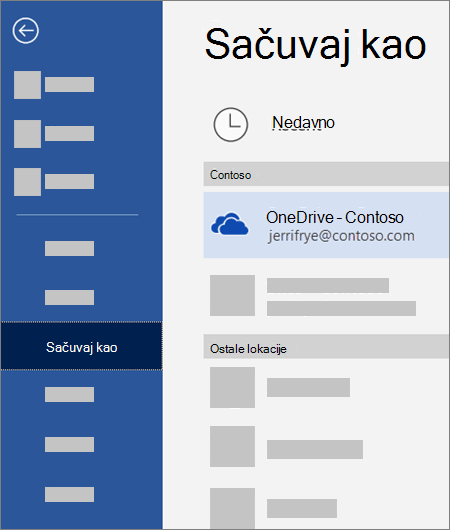 Čuvanje datoteke iz programa Word u usluzi OneDrive for Business