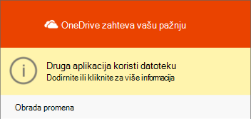 OneDrive datoteka u korišćenju dijaloga