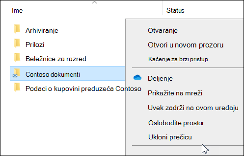 OneDrive Uklanjanje prečice u Istraživač datoteka