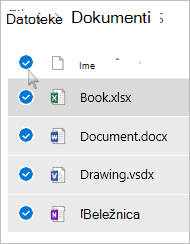 Snimak ekrana izbora svih datoteka i fascikli u usluzi OneDrive
