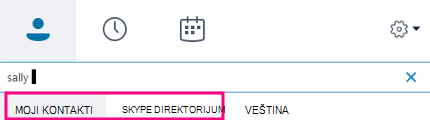 Kada počnete da kucate u polju za pretragu programa Skype za posao, dolenavedene kartice se menjaju u „Moji kontakti“ i „Skype direktorijum“.